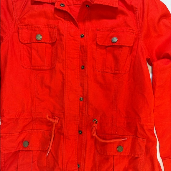 Tommy Hilfiger Bright Red Utility Jacket. Drawstring snap buttons. 4 pockets - Picture 6 of 11
